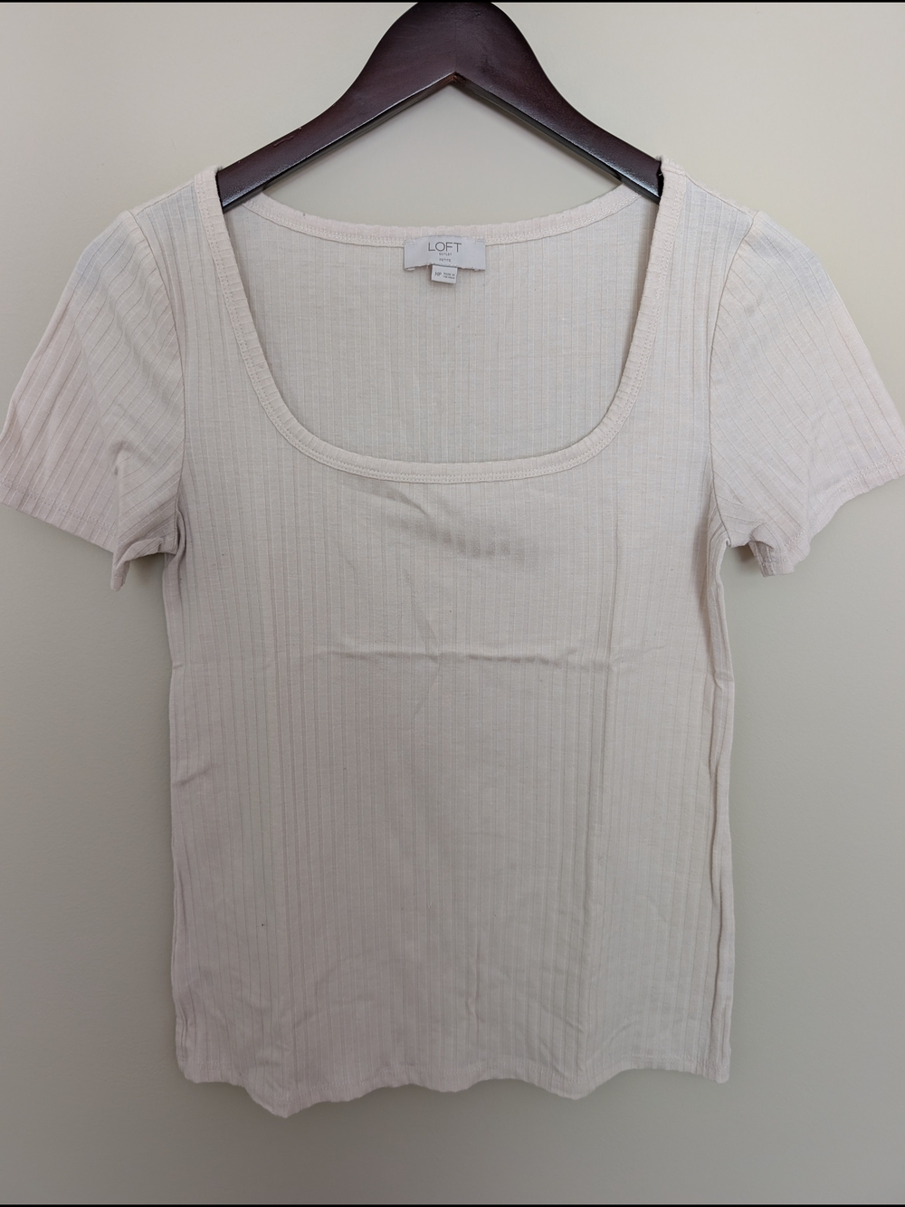 LOFT Cream Ribbed Scoop-Neck Short Sleeve Tee